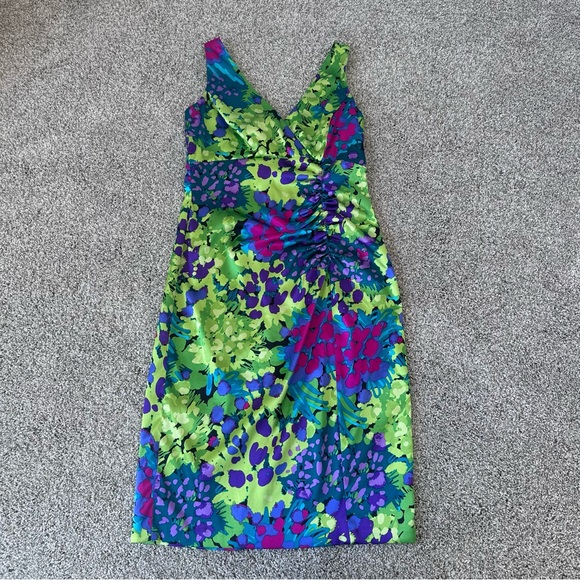 Vibrant Floral V-neck Dress Evan Picone Size 6, wedding, cocktail, chartreuse - Picture 12 of 12